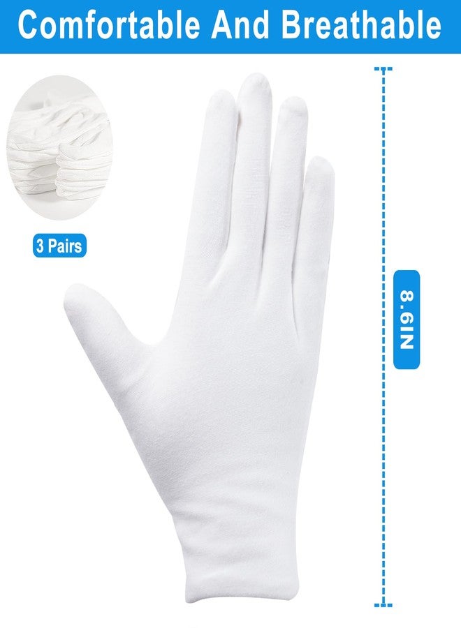 Untrytb 3 Pairs White Cotton Gloves for Dry Hands Sleeping, Premium Cotton Gloves for Eczema Lotion, Hand Gloves Moisturizing Overnight, White Gloves for Women & Men, Work Glove for Coin Jewelry Silver - Image 2